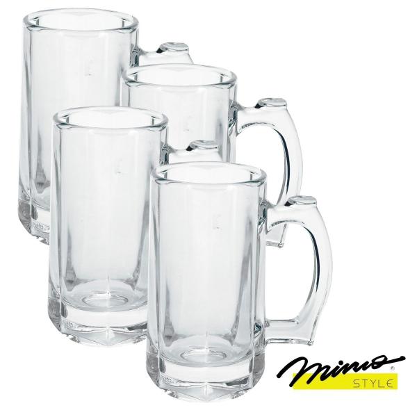 Imagem de Kit 4 Canecas de Vidro Chopp 380ml com Alça Reforçada Mimo Style