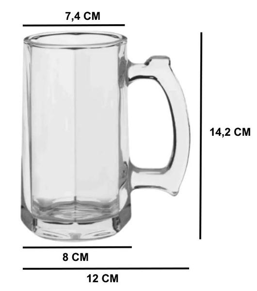 Imagem de Kit 4 canecas gourmet servir chopp oslo bar cervejaria 360ml zero grau com alça apoio dedo vidro reforçado buffet