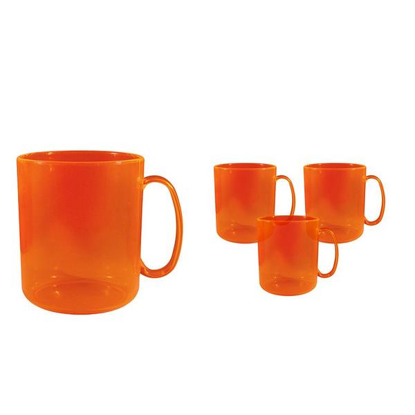 Imagem de Kit 4 Canecas Redonda Cristal Laranja Neon 400Ml Plástico