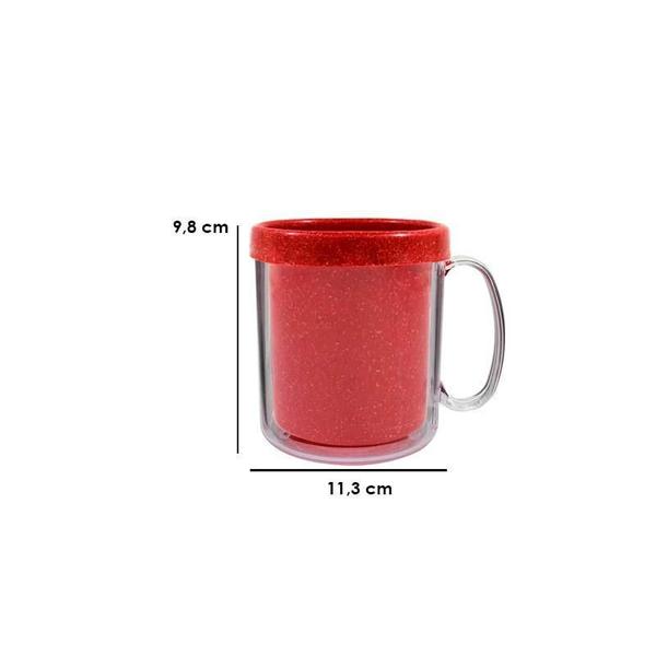 Imagem de Kit 4 Canecas Térmica Cristal 300Ml Fibra Madeira Vermelho