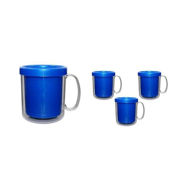 Imagem de Kit 4 Canecas Térmica Cristal Azul 300Ml Plástico