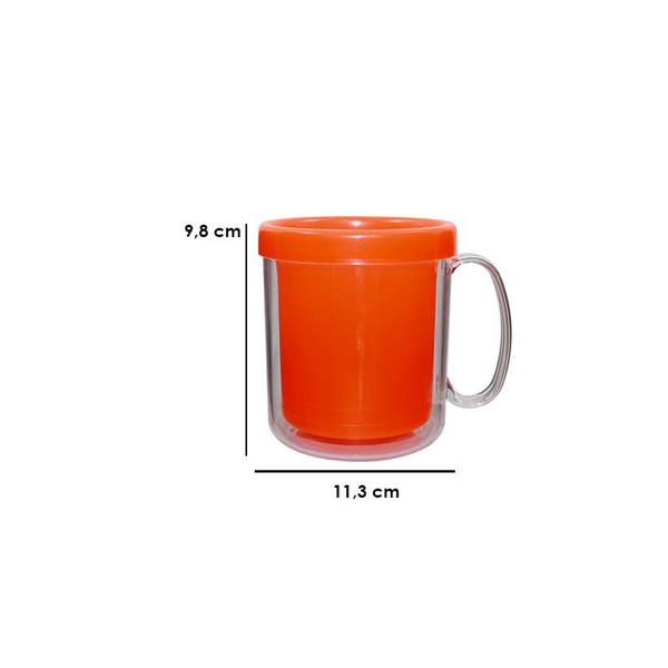 Imagem de Kit 4 Canecas Térmica Cristal Laranja Neon 300Ml Plástico