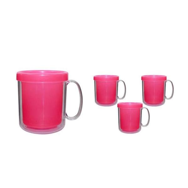 Imagem de Kit 4 Canecas Térmica Cristal Rosa Neon 300Ml Plástico