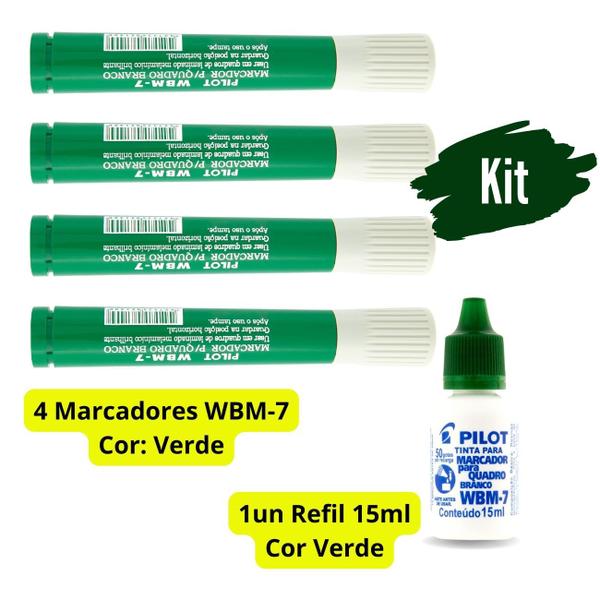 Imagem de Kit 4 Canetas Marcador para Quadro Branco WBM-7 com Refil de Tinta Recarga Original Pilot Ideal Escolas Escritórios