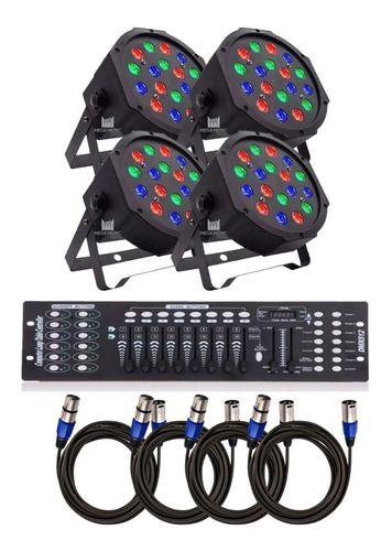 Imagem de Kit 4 Canhao De Led 18 Leds 1w Rgb Dmx Iluminacao + Mesa DMX + Cabos 5m