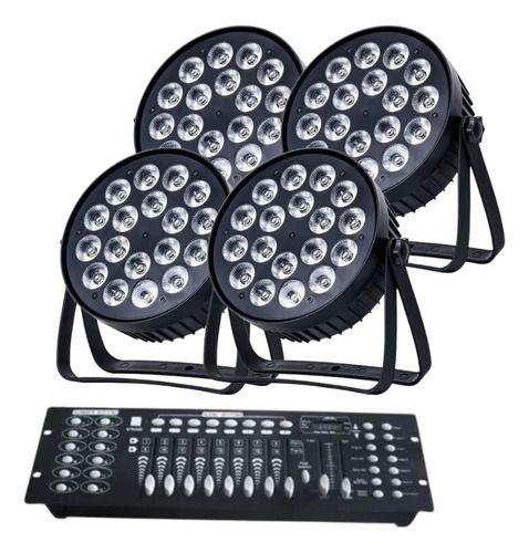 Imagem de Kit 4 Canhão Refletor 18 Leds 12w Rgb Uv Dj + Mesa Dmx