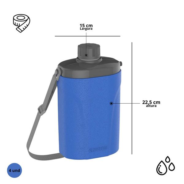 Imagem de Kit 4 Cantil Garrafa Safari 1L C/ Alça Camping Trilha Térmica Conserva 2h/3h Quente Frio Resistente