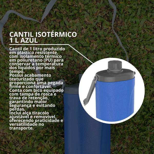 Imagem de Kit 4 Cantil Garrafa Safari 1L C/ Alça Camping Trilha Térmica Conserva 2h/3h Quente Frio Resistente