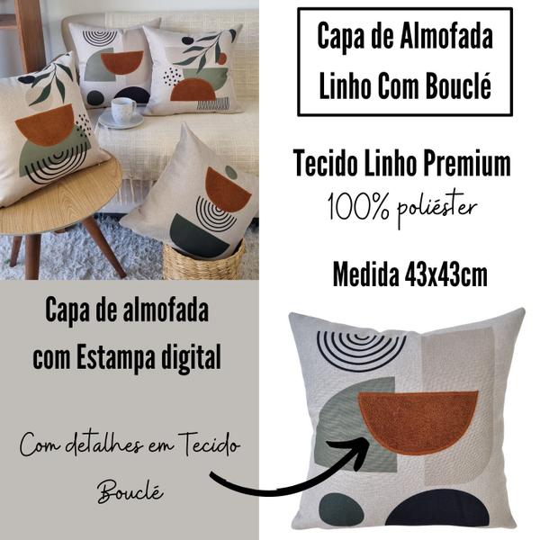 Imagem de kit 4 Capa De Almofada Decorativa Luxo Linho Aplicação Boucle Folhagens Boho Chic Terracota e Verde 43x43cm