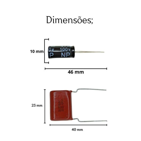 Imagem de Kit 4 Capacitor Bipolar 47uf 100v Driver Corneta + 2 Capacitor Poliéster 2m2x250v S.Tweeter 225j 250v