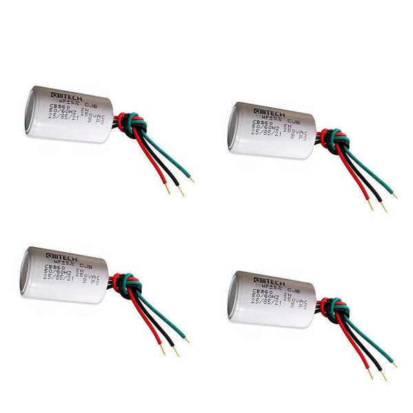 Imagem de Kit 4 Capacitores 3Fios Metalizados Motor 4Uf+8Uf 250Vac Mvm