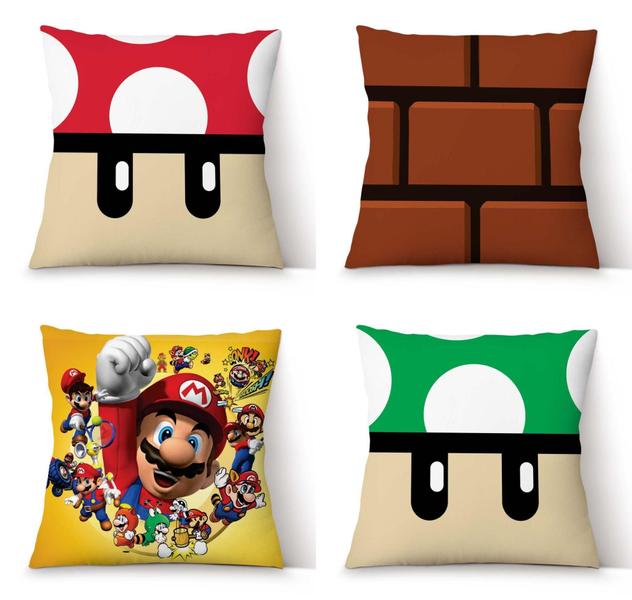 Imagem de Kit 4 Capas Almofada Decorativas Super Mario Zipper