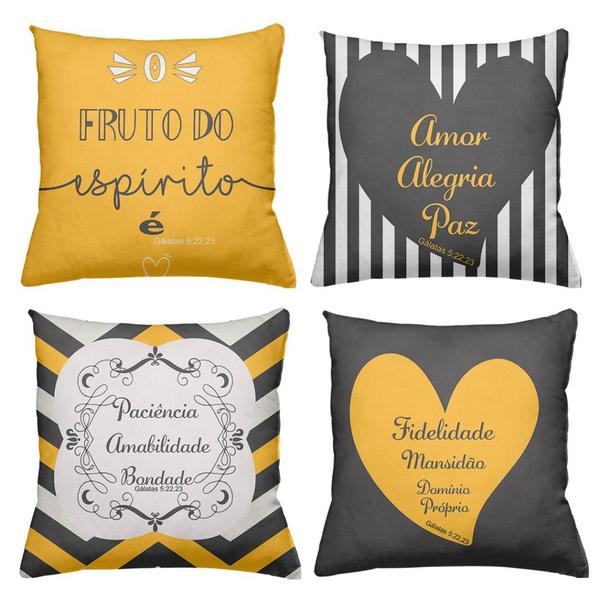 Imagem de Kit 4 Capas Almofadas Frases Decorativas Estampadas 40x40cm Diversas