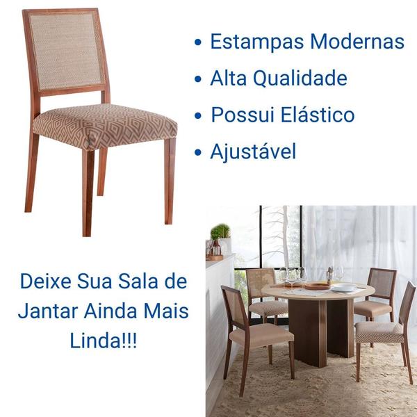 Imagem de Kit 4 Capas Assento Ajustável Protetora Elasticada Fecho Fivela Cadeira Jantar Mesa Cozinha Estampada