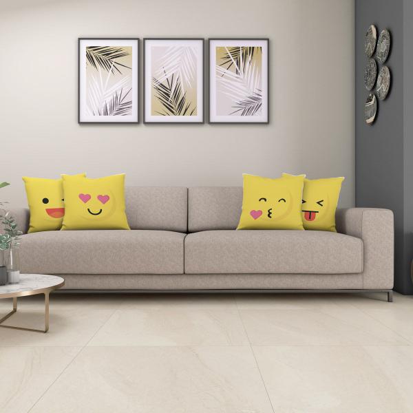 Imagem de Kit 4 Capas De Almofada 40cmx40cm Estampadas Emoji Digital