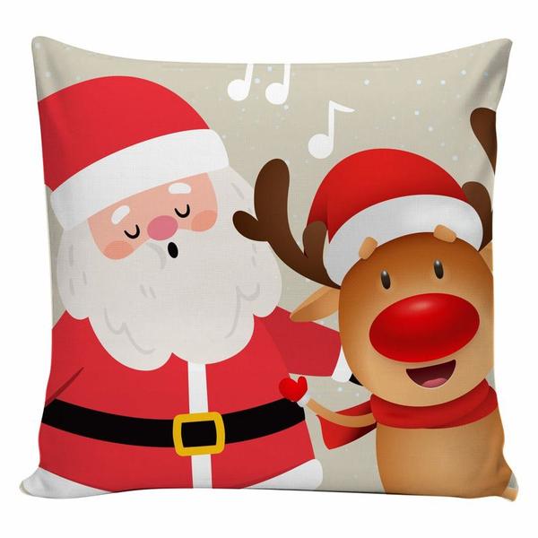 Imagem de Kit 4 Capas de Almofada Decorativa 45x45cm Mais Almofada de Nó Grande Feliz Natal