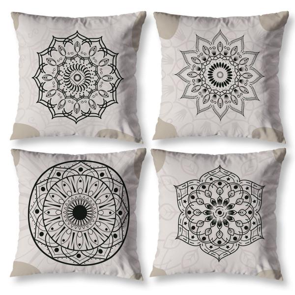 Imagem de Kit 4 Capas de Almofada MANDALA BEGE 40cm X 40cm Estampada Digital