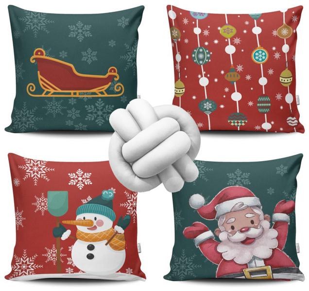 Kit 4 Capas de Almofada Natal 01 + Almofada Nó - VKAZA Imagem de Kit 4 Capas de Almofada Natal 01 + Almofada Nó