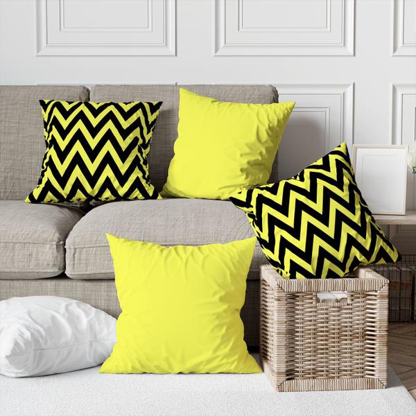 Imagem de Kit 4 Capas De Almofadas Decorativa Chevron Amarelo e Preto