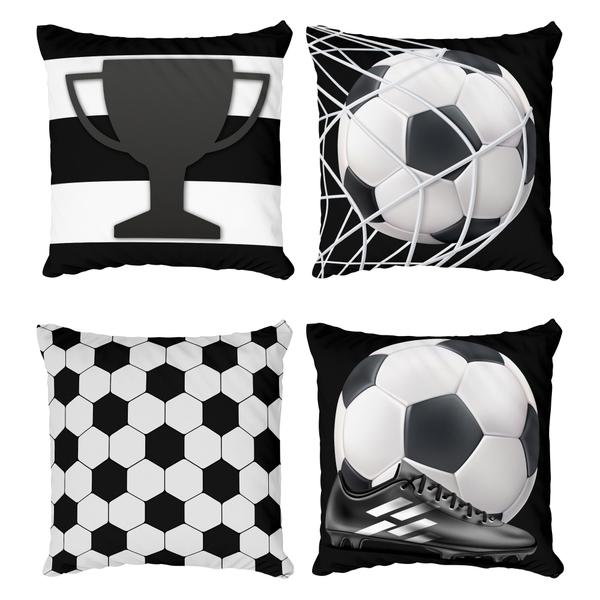 Imagem de Kit 4 Capas De Almofadas Decorativa Infantil Futebol Bola Preto e Branco