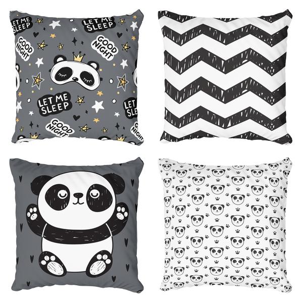 Imagem de Kit 4 Capas De Almofadas Decorativa Panda Cute