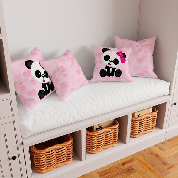 Imagem de Kit 4 Capas De Almofadas Decorativa Pandinhas Corações