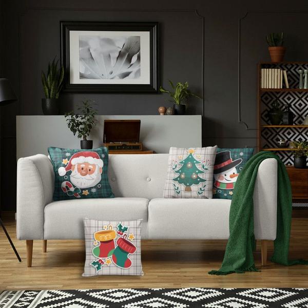 Imagem de Kit 4 Capas de Almofadas Decorativas Arvore de Natal 45x45cm Mais Almofada Nó Nózinho