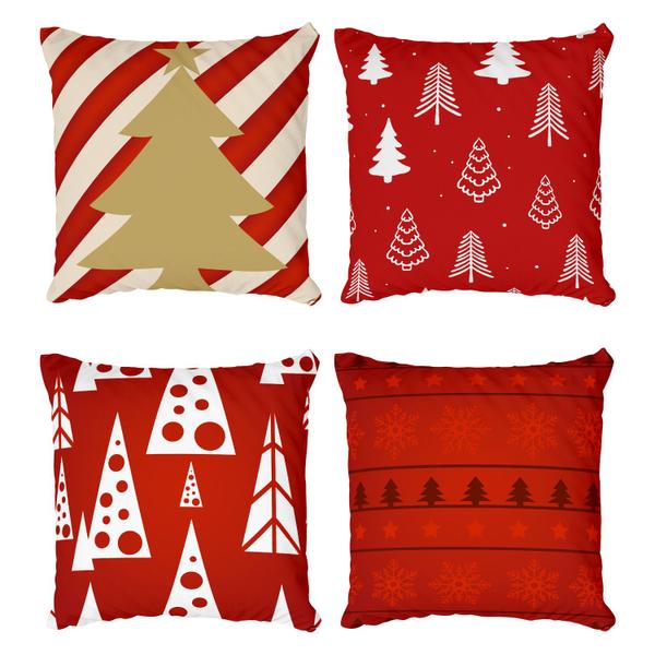 Imagem de Kit 4 Capas De Almofadas Decorativas Árvore De Natal Vermelho