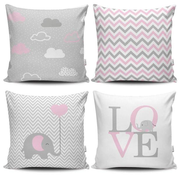 Imagem de Kit 4 Capas de Almofadas Decorativas Estampadas - Bebê Rosa - VKAZA