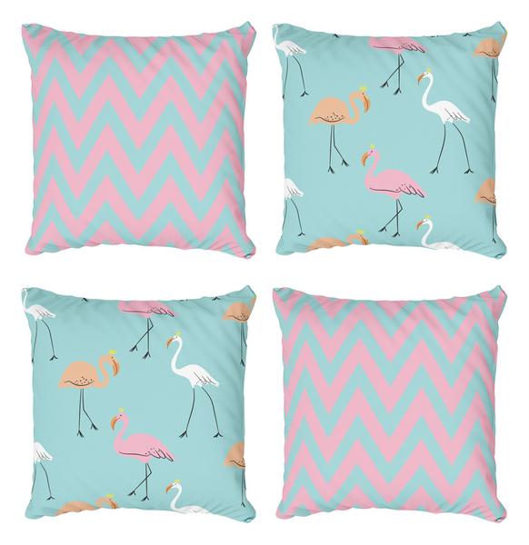 Imagem de Kit 4 Capas De Almofadas Decorativas Flamingos Chevron