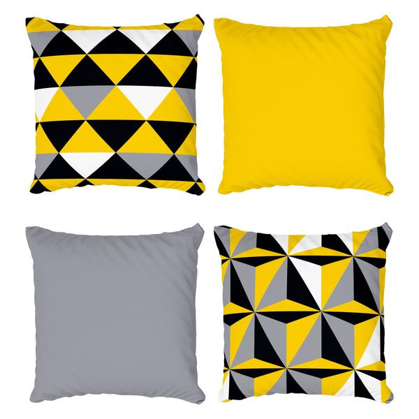 Imagem de Kit 4 Capas De Almofadas Decorativas Geométrico Triângulos Amarelo e Cinza