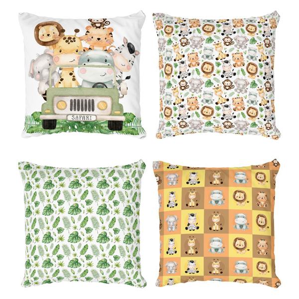 Imagem de Kit 4 Capas De Almofadas Decorativas Infantil Safari Animais Estampa