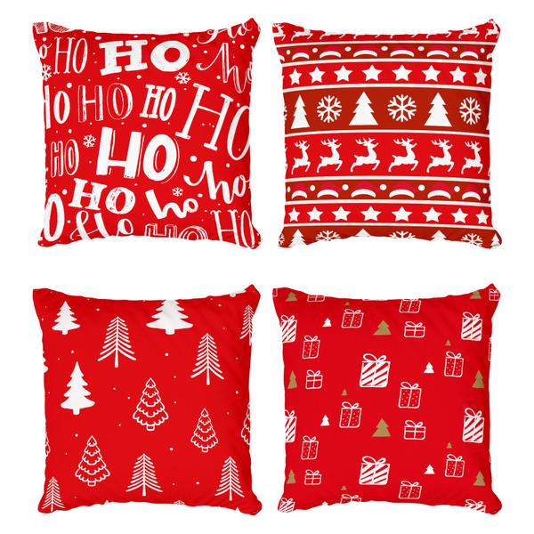 Imagem de Kit 4 Capas De Almofadas Decorativas Natal Vermelho e Branco