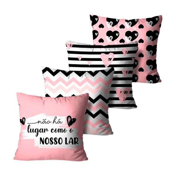 Imagem de Kit 4 Capas de Almofadas Decorativas Rosa e Preto - 45x45cm