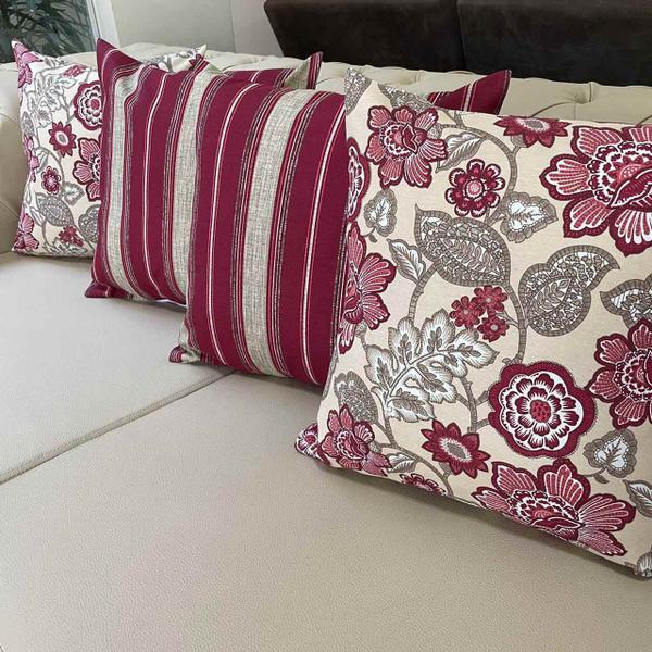 Kit 4 Capas de Almofadas Maxi Floral e Listras Marsala 45x45cm - Sua Casa Decor Imagem de Kit 4 Capas de Almofadas Maxi Floral e Listras Marsala 45x45cm