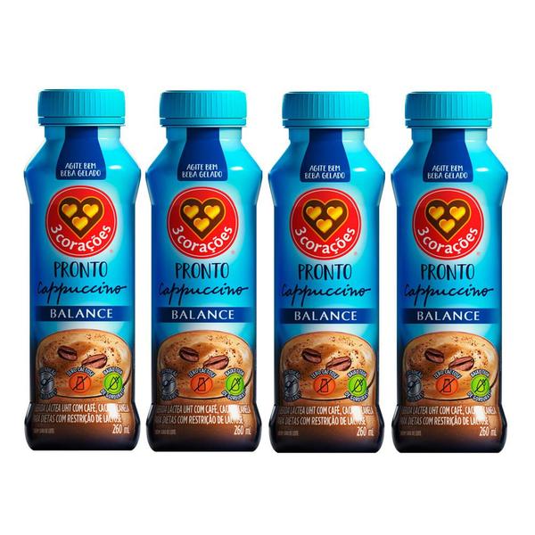Kit 4 Cappuccino Pronto Balance 3 Corações Zero Lactose 260ml Imagem de Kit 4 Cappuccino Pronto Balance 3 Corações Zero Lactose 260ml