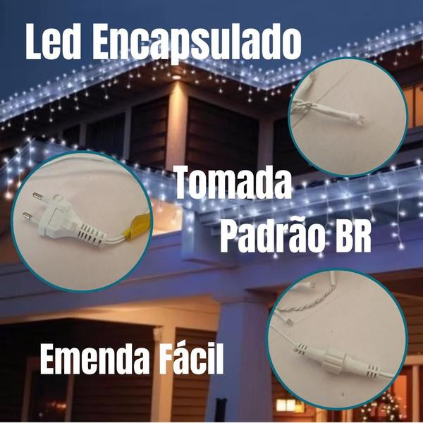 Kit 4 Cascatas 400 Leds 10 Metros Luz Branca Fixa - 220V - Brilliant Imagem de Kit 4 Cascatas 400 Leds 10 Metros Luz Branca Fixa - 220V