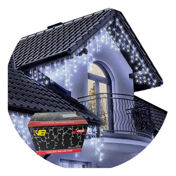 Kit 4 Cascatas 400 Leds 10 Metros Luz Branca Fixa - 220V - Brilliant Imagem de Kit 4 Cascatas 400 Leds 10 Metros Luz Branca Fixa - 220V