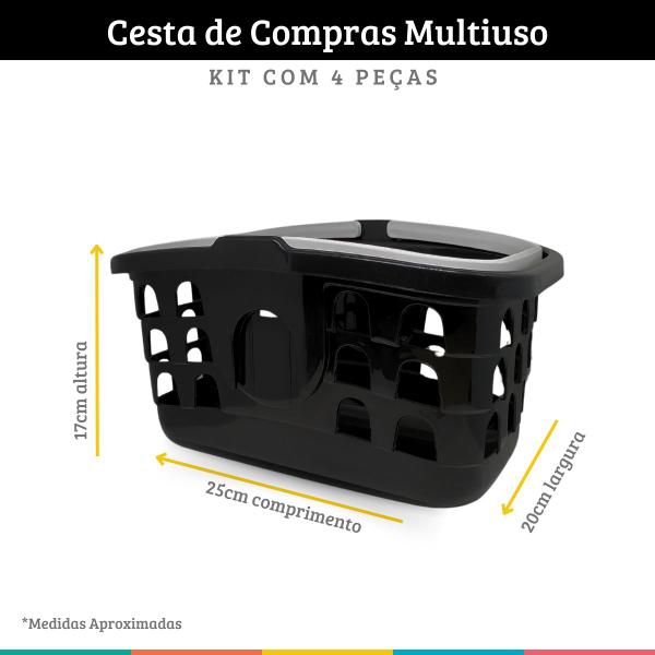 Imagem de Kit 4 Cestas de Compras Supermercado Cestinha Farmácia Preta