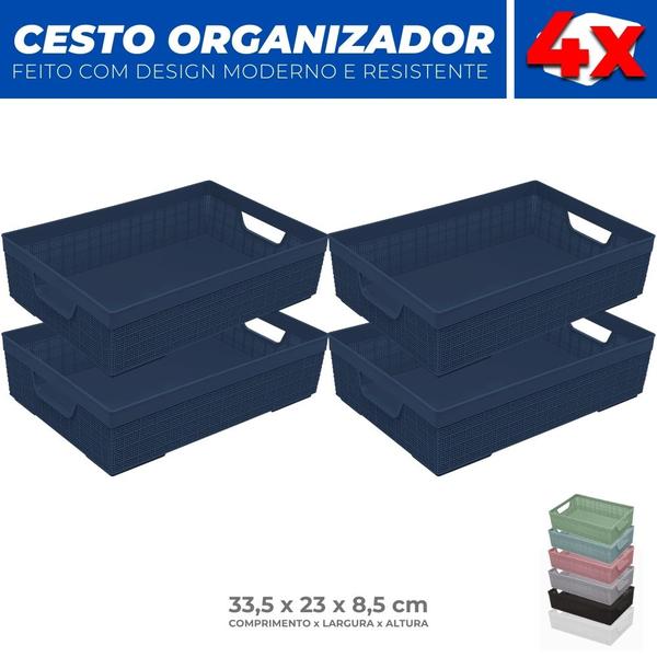 Imagem de Kit 4 Cesto Multiuso Organizador Armário Gaveta Lavanderia M 33x23