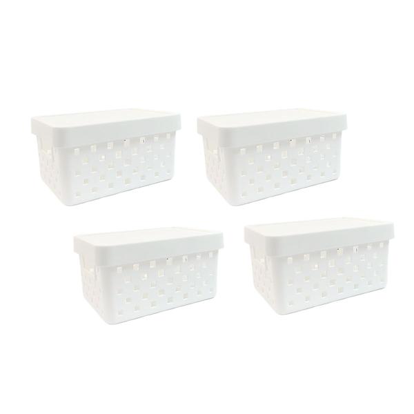 Imagem de Kit 4 Cesto Organizacional com Tampa 19x14x10 cm Quadratta - Branco