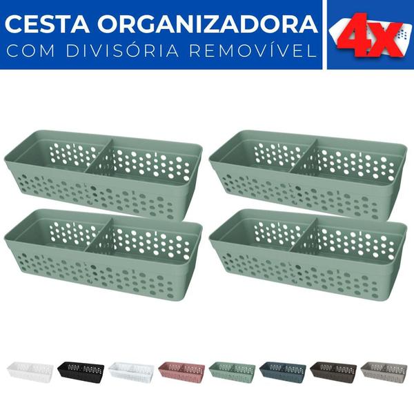 Imagem de Kit 4 Cesto Organizador Rattan c/ Divisória Removível 23x8