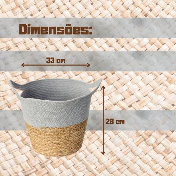 Imagem de Kit 4 Cestos De Fibra Natural E Algodao C/alca 33x28cm Cinza