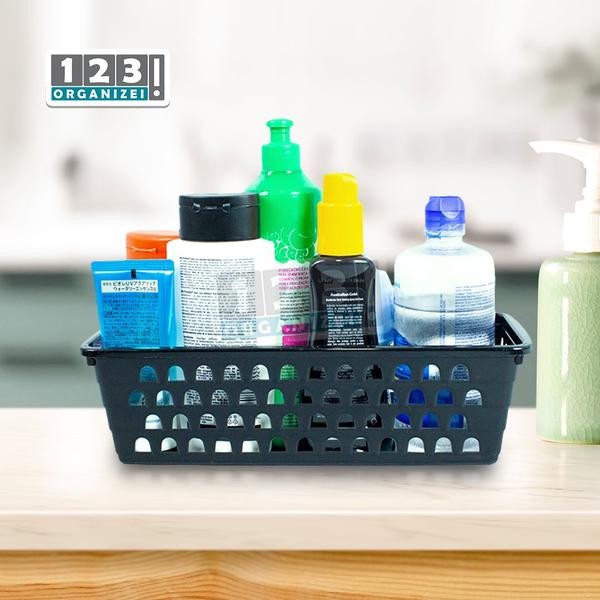 Imagem de Kit 4 Cestos Multiuso Comprido Retangular Preto 28x11x8 Cm 123Organizei