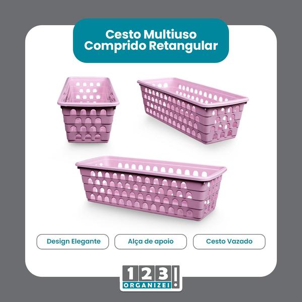 Imagem de Kit 4 Cestos Multiuso Comprido Retangular Rosa 28x11x8 Cm 123Organizei