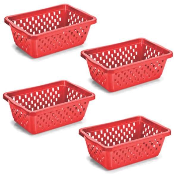 Imagem de Kit 4 Cestos Multiuso Organizador Pequeno 16x12x6Cm Vermelho