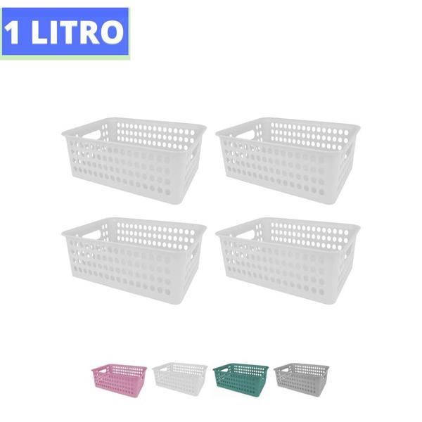 Imagem de Kit 4 Cestos Organizador Gaveta Armário Trama Rattan P 19x7