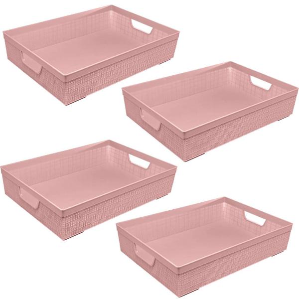 Imagem de Kit 4 Cestos Organizadores Juta A5 2 L Rosa 24x16,5x6,5 Cm