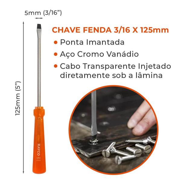 Imagem de Kit 4 Chave De Fenda 3/16 75 A 150Mm Aço Cr-V E Magnetizador