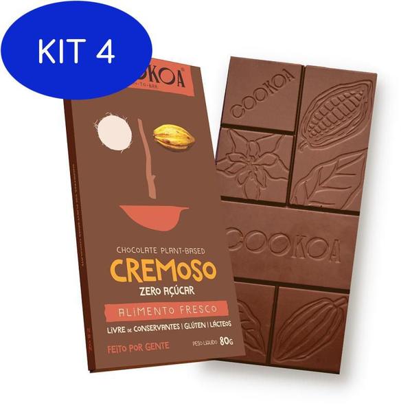 Kit 4 Chocolate Cremoso Zero Açúcar Vegano Cookoa 80G Imagem de Kit 4 Chocolate Cremoso Zero Açúcar Vegano Cookoa 80G